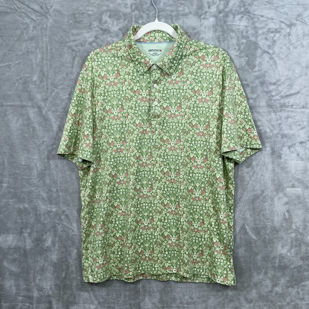 UNTUCKit Morris Polo Shirt Men's Large floral print Green Stretch Cotton‎ Golf